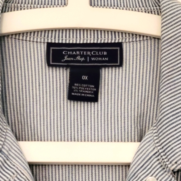 Macy's Charter Club blue/white pinstripe jean jacket, size 0X, new with tag. - Picture 3 of 3